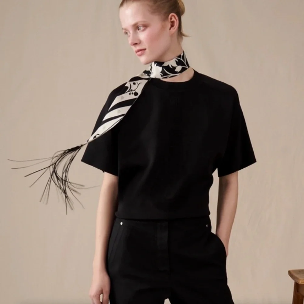 Hermes Scarf Twilly Fringe Leather Bouquet Final Abeille Creme White Black Silk - Picture 1 of 9
